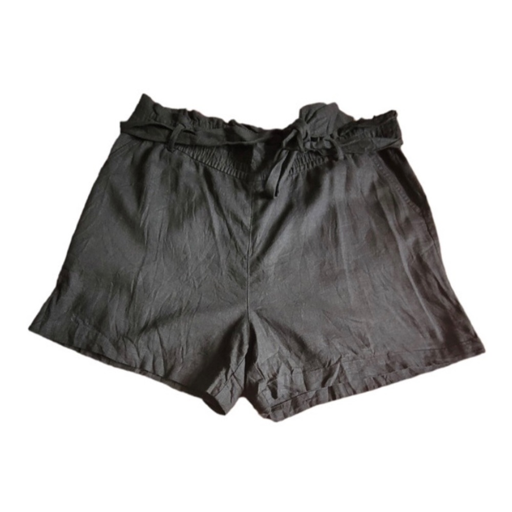 EUC J. Crew Black Linen Blend Elastic Waist Paper Bag Shorts w/ Tie Belt